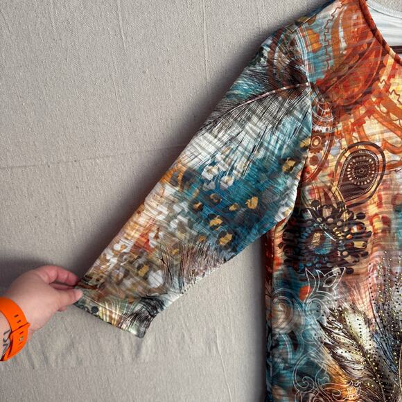 Alfred Dunner Top Size PS Multicolor Abstract Animal Print Cheetah Bling Detail - Picture 3 of 10